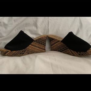 Black Slides with Patterned Cork Heels